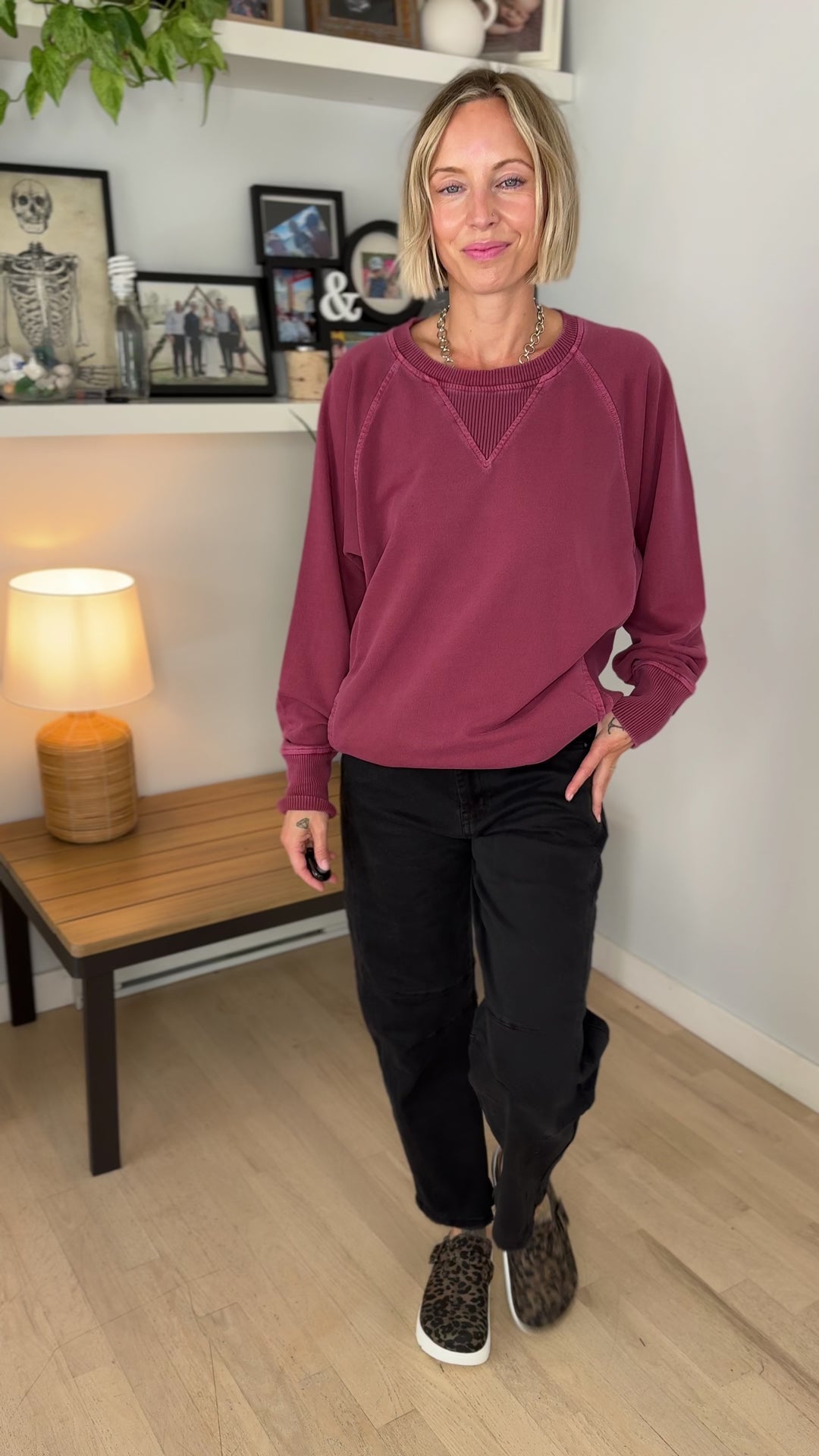 Juliet Washed Tunic Sweatshirt- CABERNET