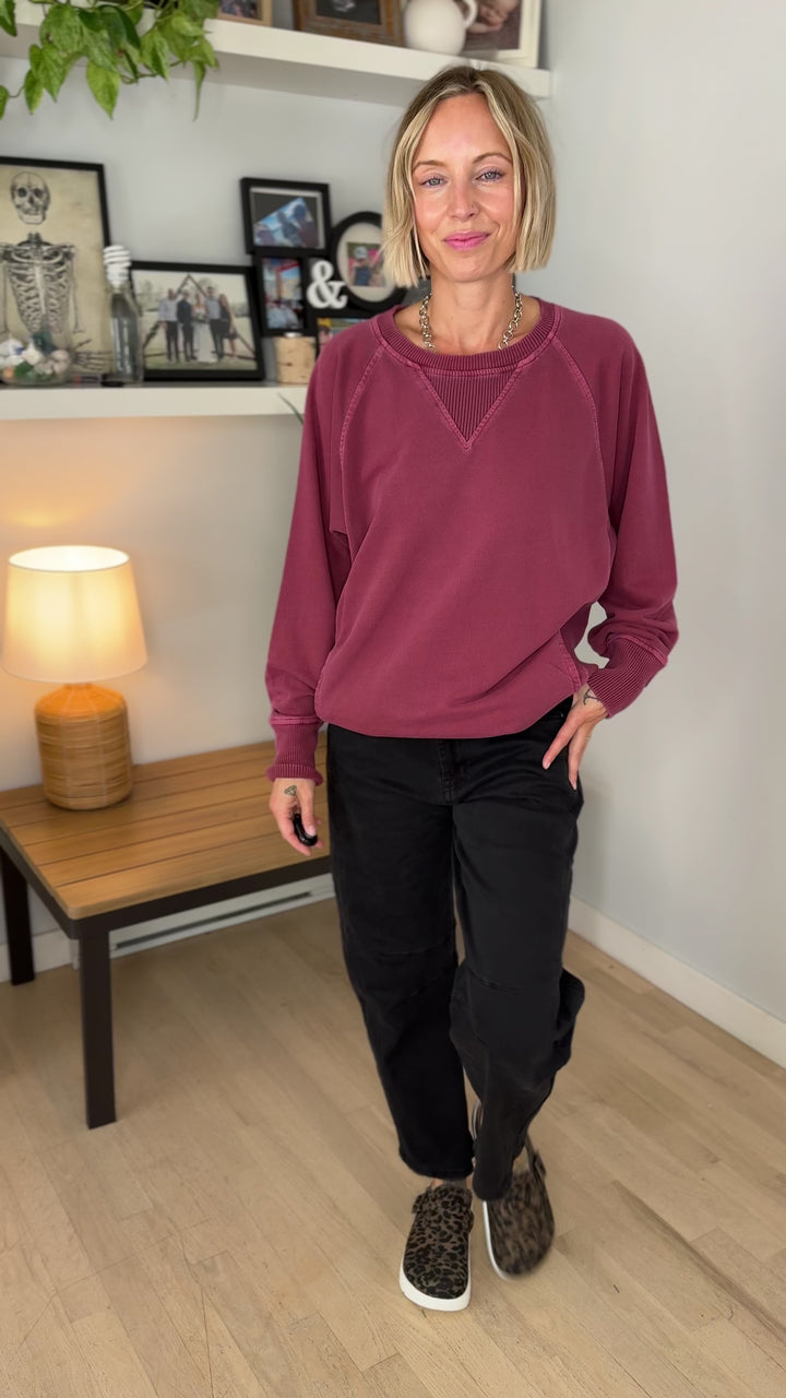 Juliet Washed Tunic Sweatshirt- CABERNET