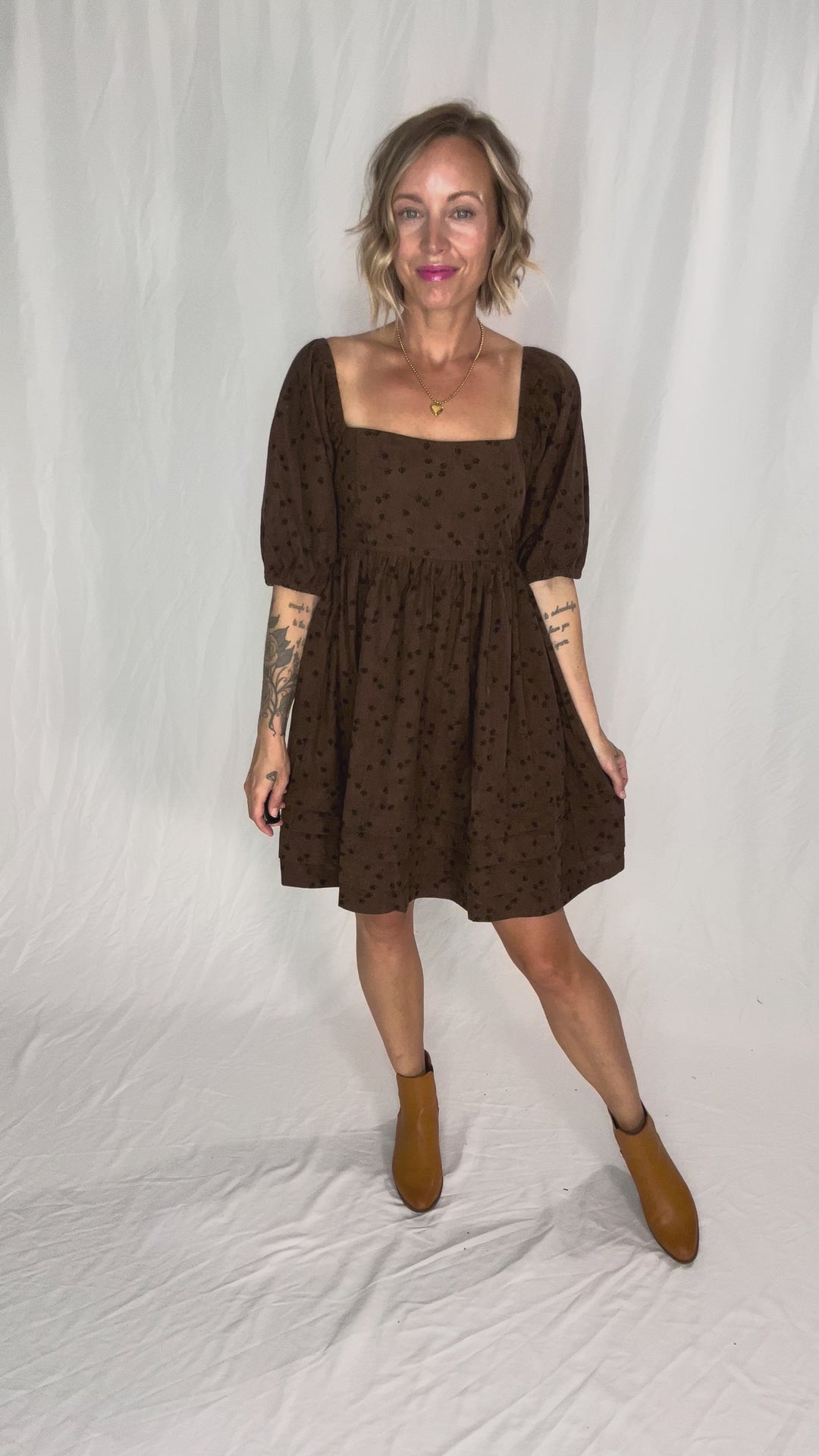 Ashby Corded Baby Doll Dress- MOCHA