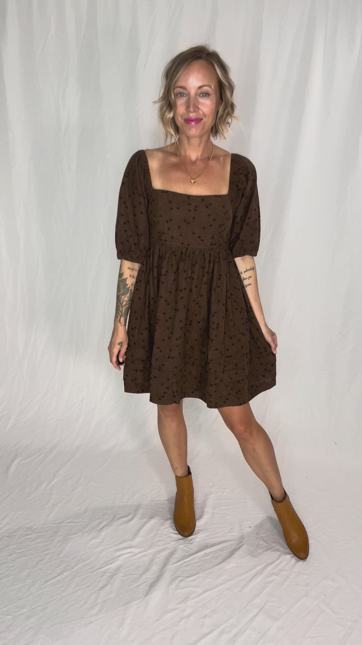 Ashby Corded Baby Doll Dress- MOCHA