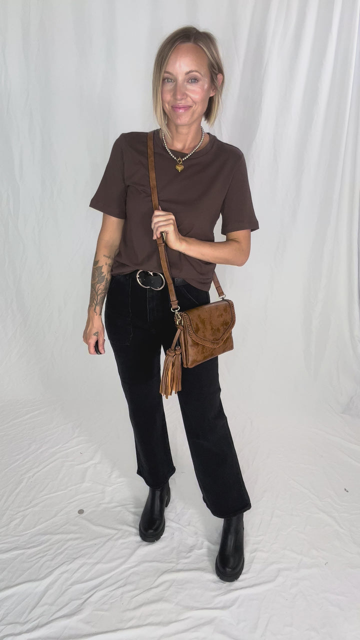 Sloane Flapover Crossbody Bag- BROWN