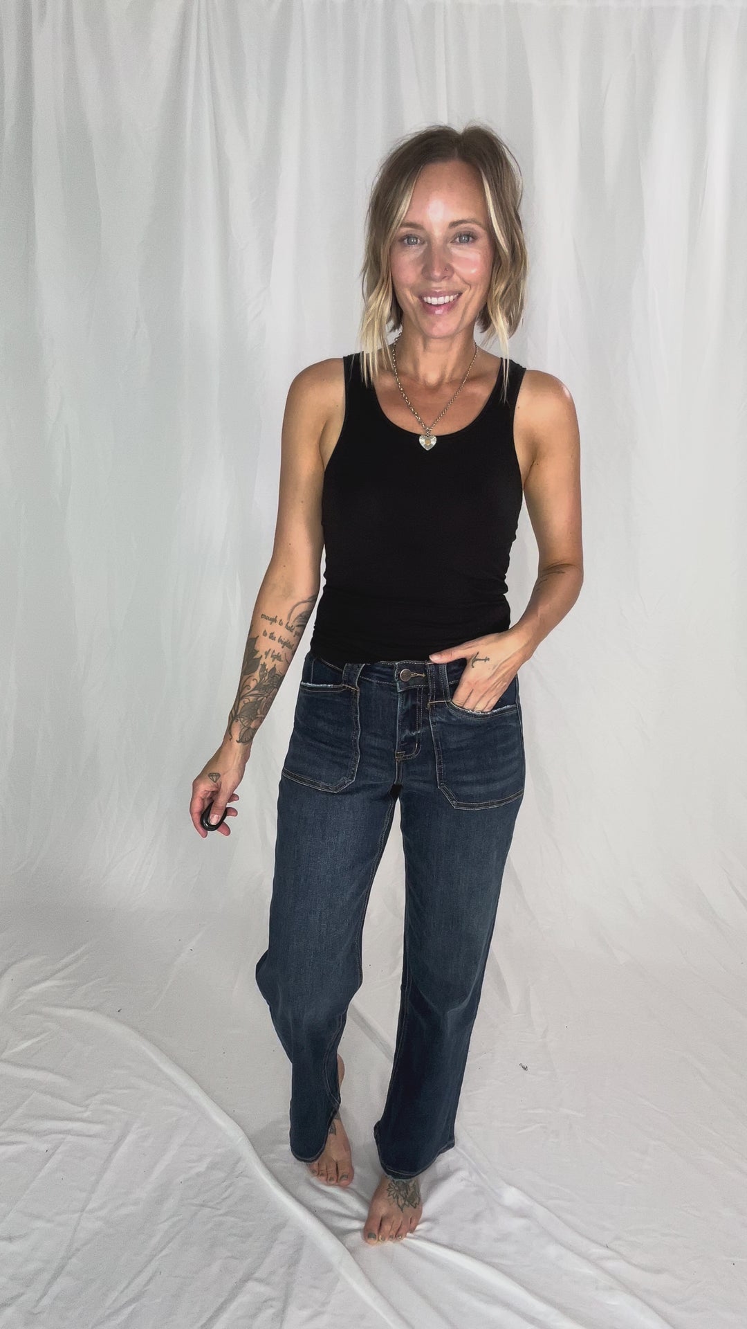 MICA Bonnie High Rise Patch Pocket Jean- DARK