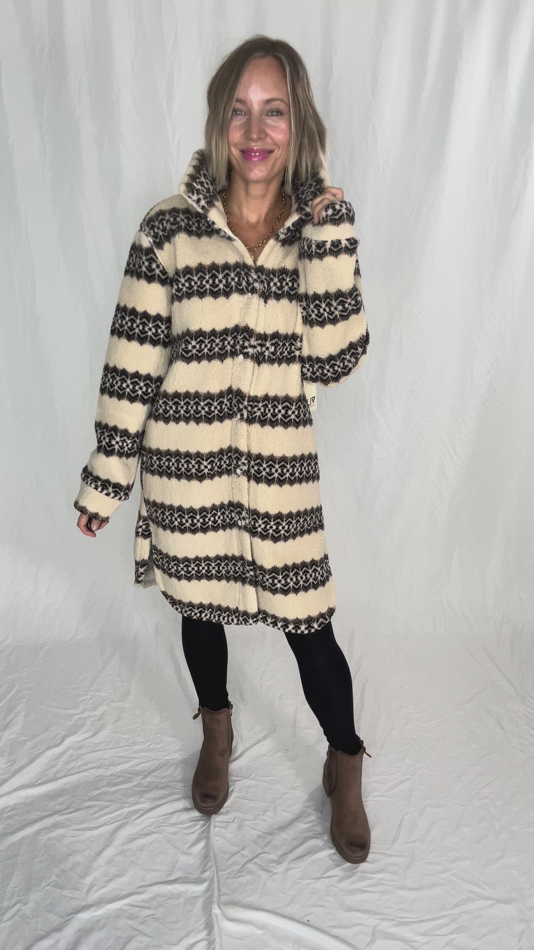 Ainsley Longline Sherpa Jacket- NORDIC BIRCH