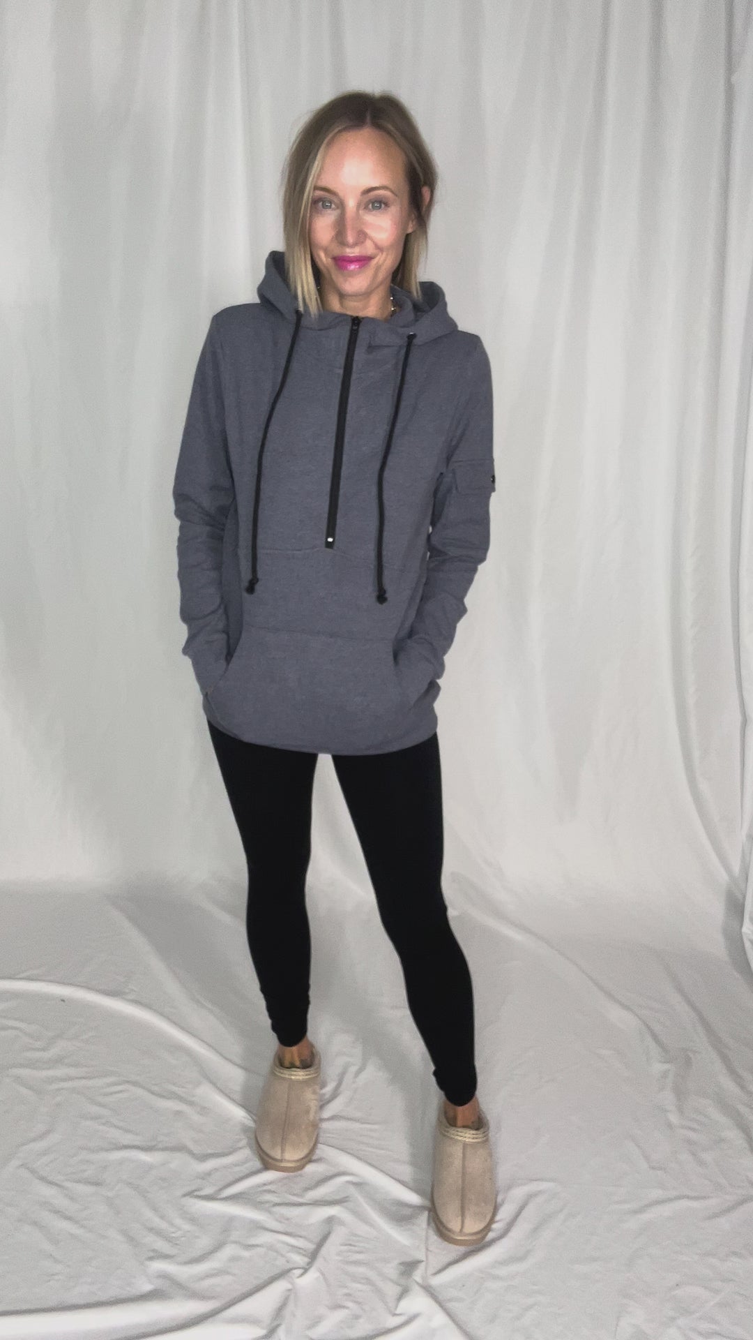 MICHELLE MAE Pixie 1/2 Zip Hoodie- HEATHER NAVY