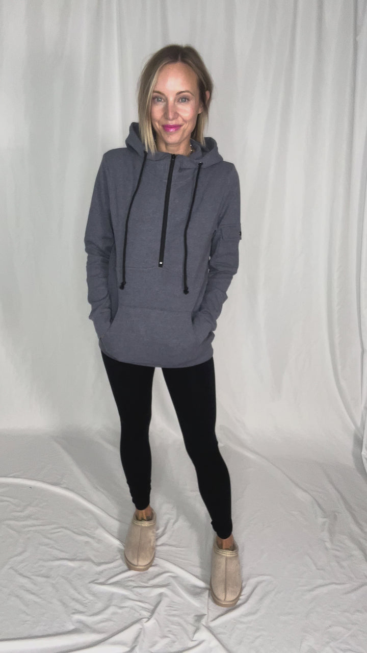 MICHELLE MAE Pixie 1/2 Zip Hoodie- HEATHER NAVY
