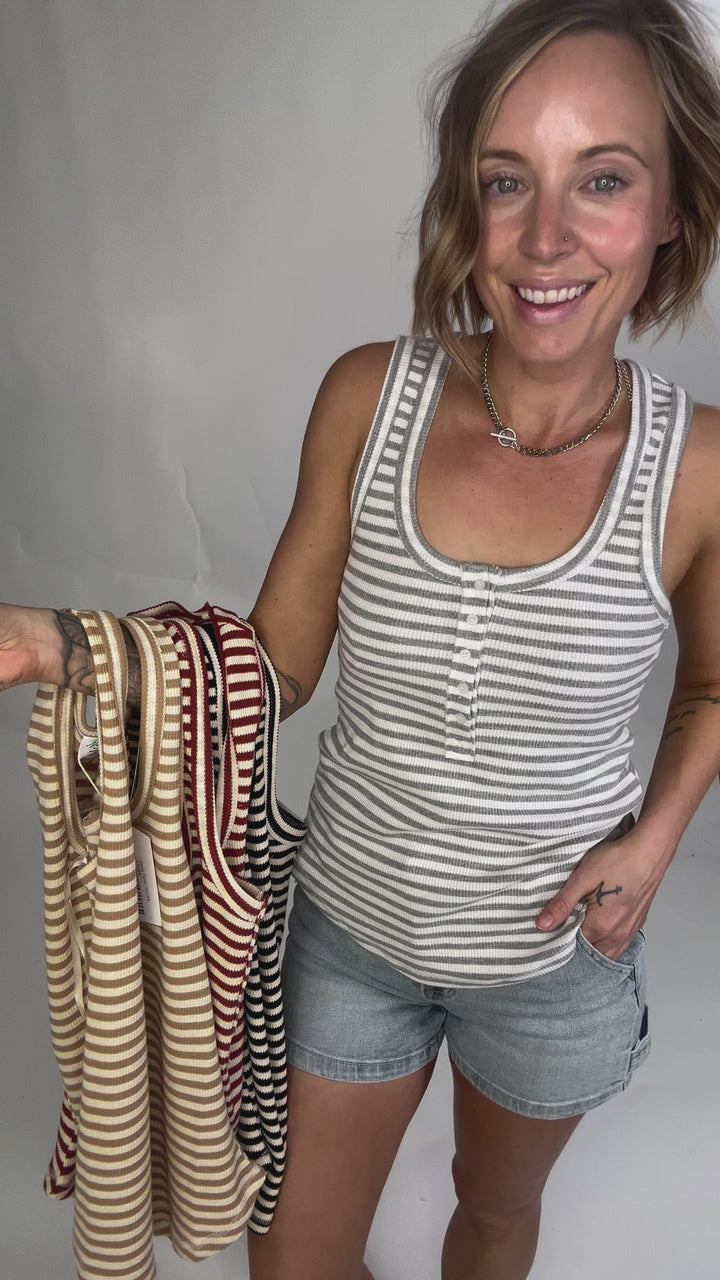 Juno Tank- TAUPE STRIPE-FINAL SALE