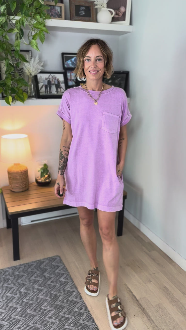 Scout Washed Cotton T-Shirt Dress- BRIGHT LAVENDER