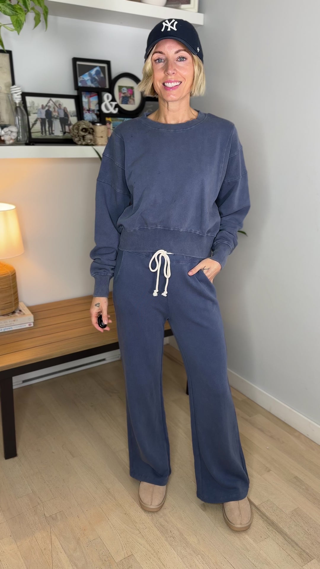 MONO B Sophia Salt Wash Cotton Cropped Sweatshirt- OCEAN