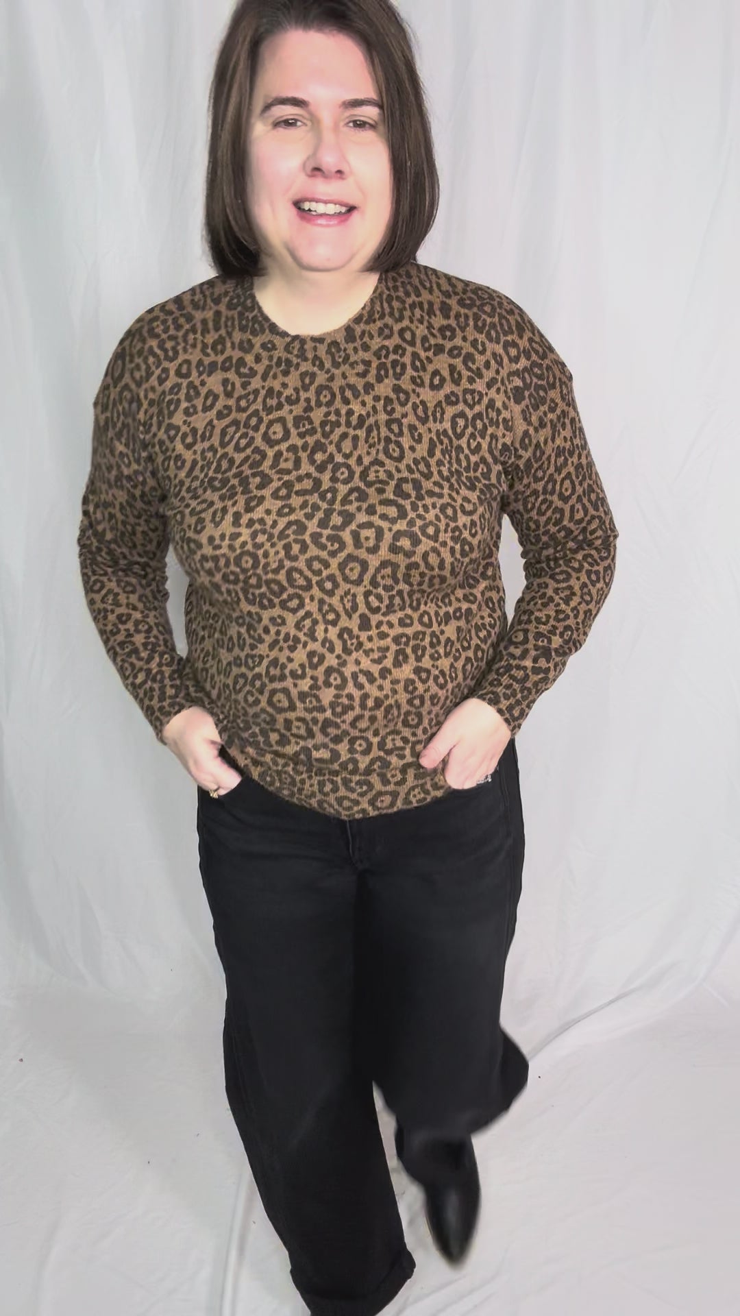 Lexi Leopard Crewneck Sweater- BROWN