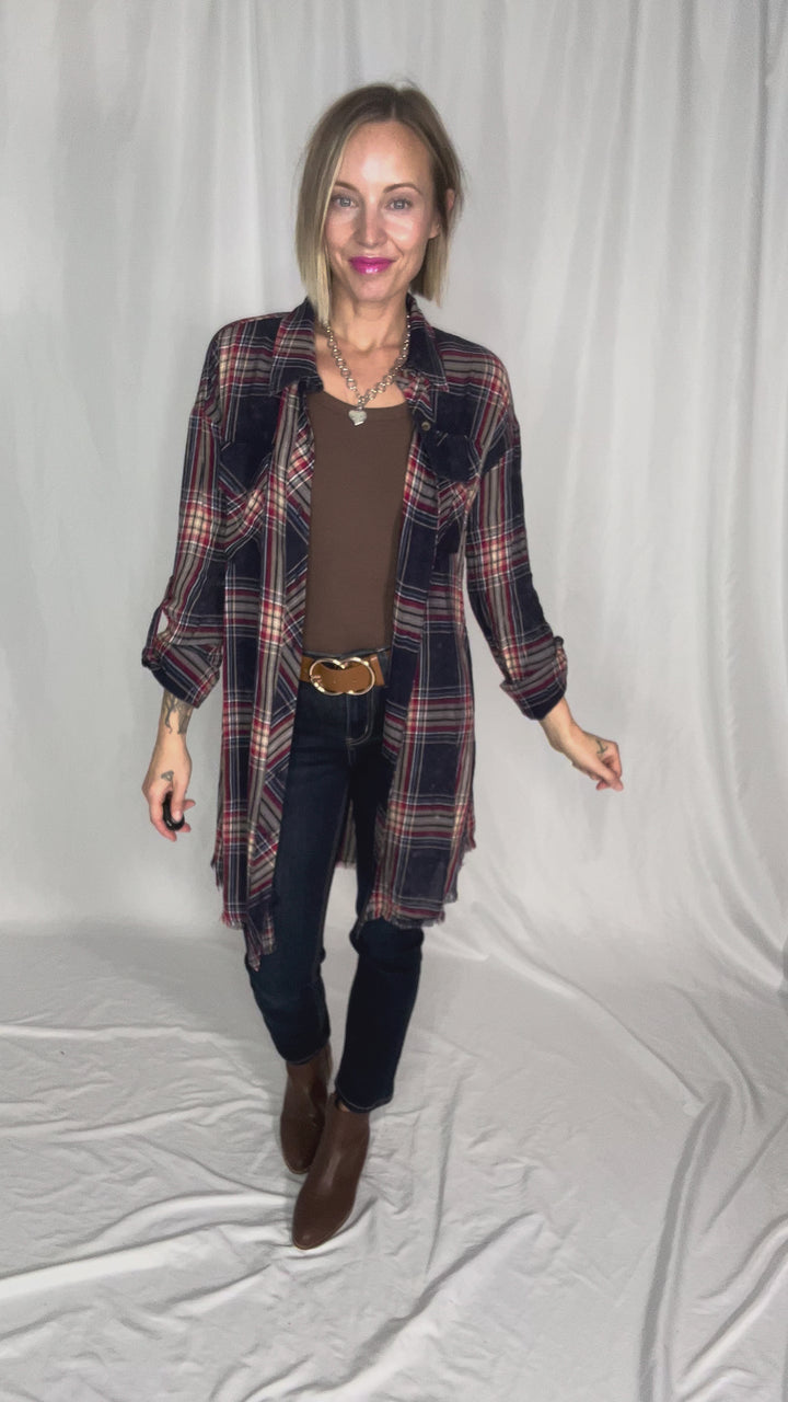 Alpine Glow Bleached Flannel Button Down- WASHED NAVY