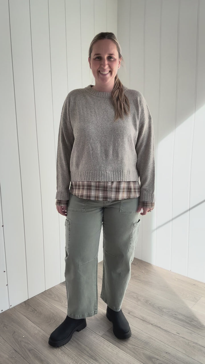 Easton Faux Layered Look Sweater- TAUPE