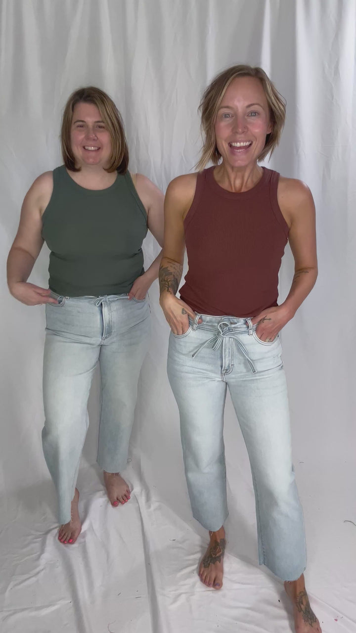 HIDDEN Ella High Rise Straight Leg Tie Waist Jean- LIGHT-FINAL SALE