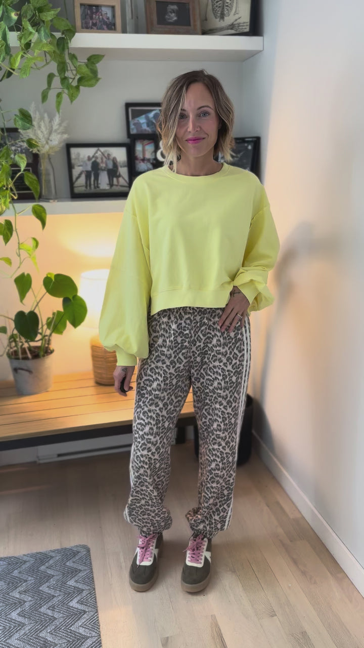 Fierce Side Lines Leopard Track Pants- LEOPARD