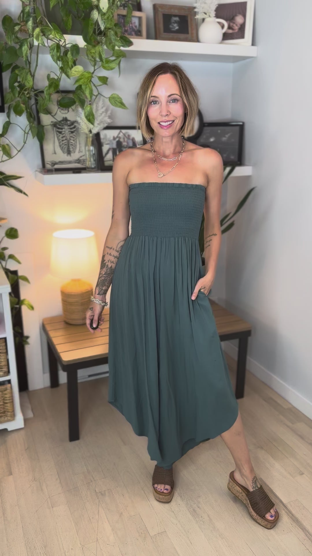 Quiver Strapless Wide Leg Jumpsuit- BALSAM