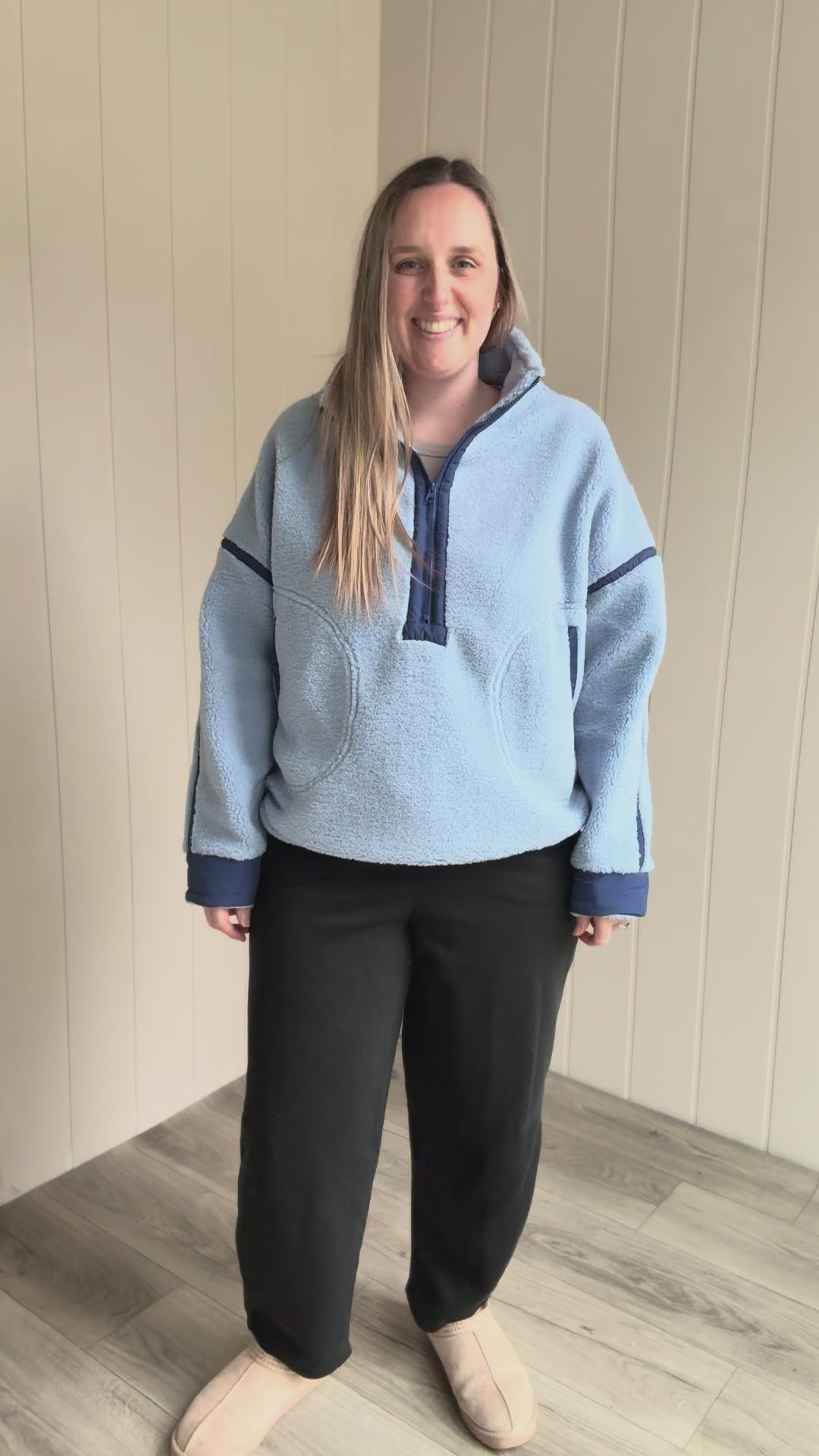 Marlow Fleece 1/2 Zip Pullover- LIGHT BLUE/NAVY