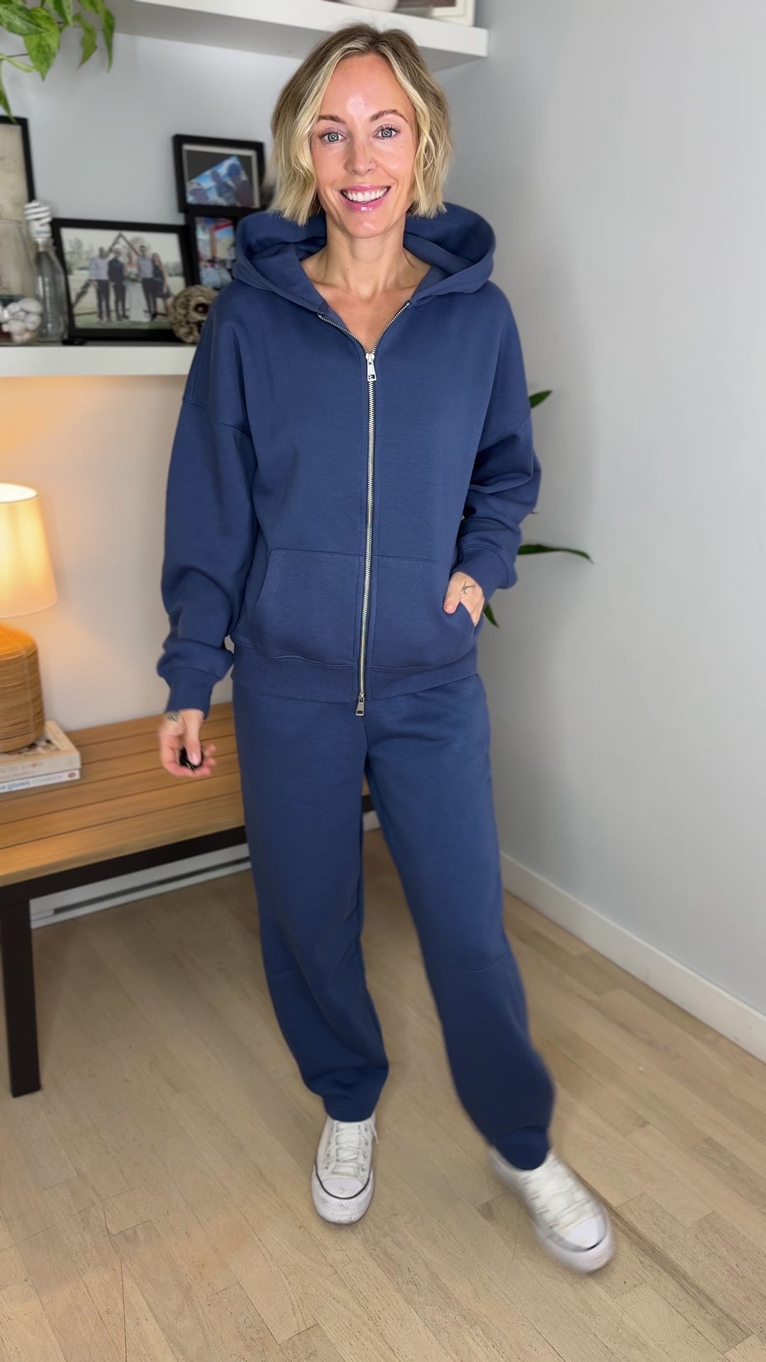 MONO B Slow Morning Fleece Zip Up Hoodie- OCEAN