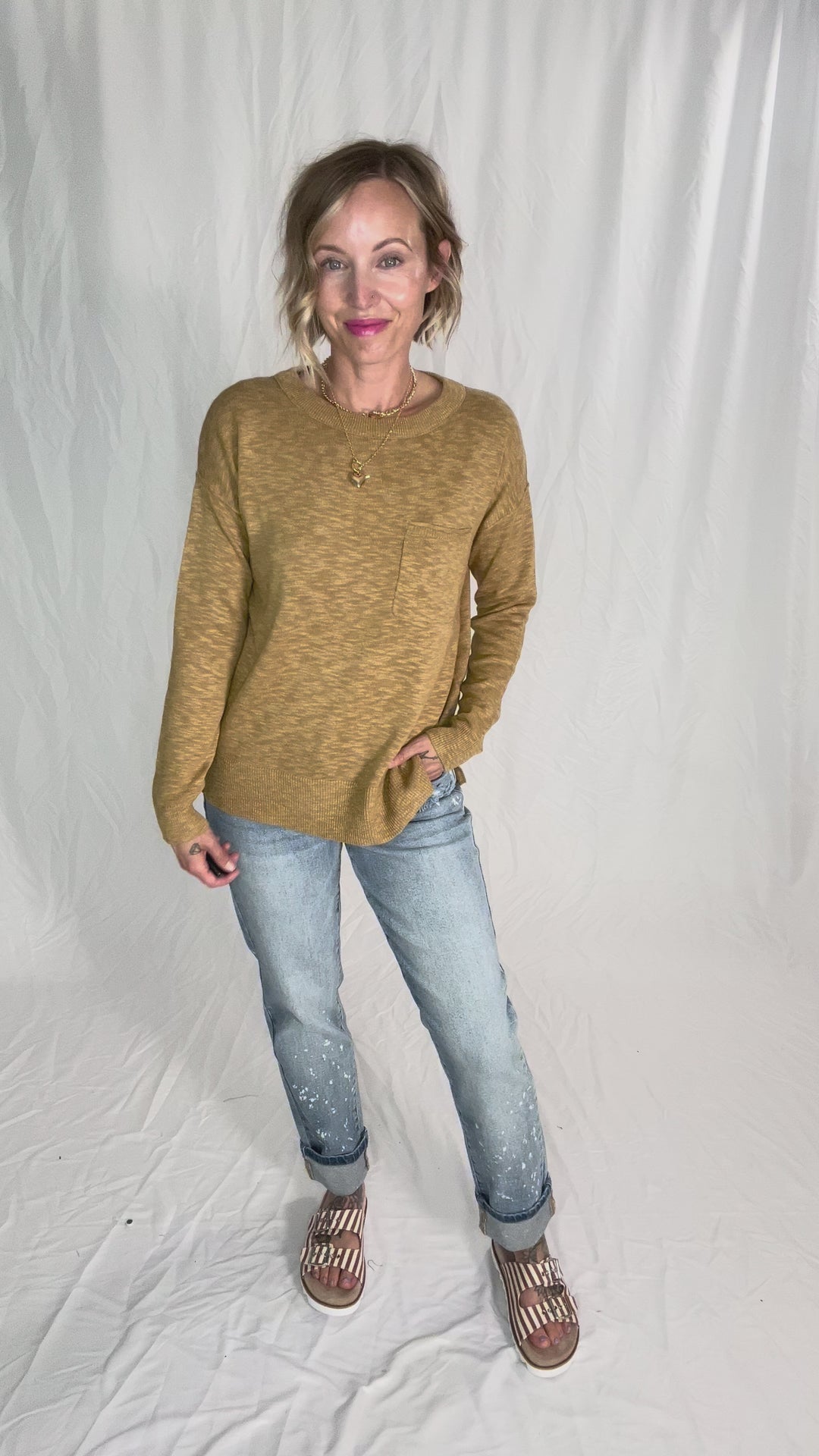 Walker Round Neck Sweater With Chest Pockets- GOLDEN