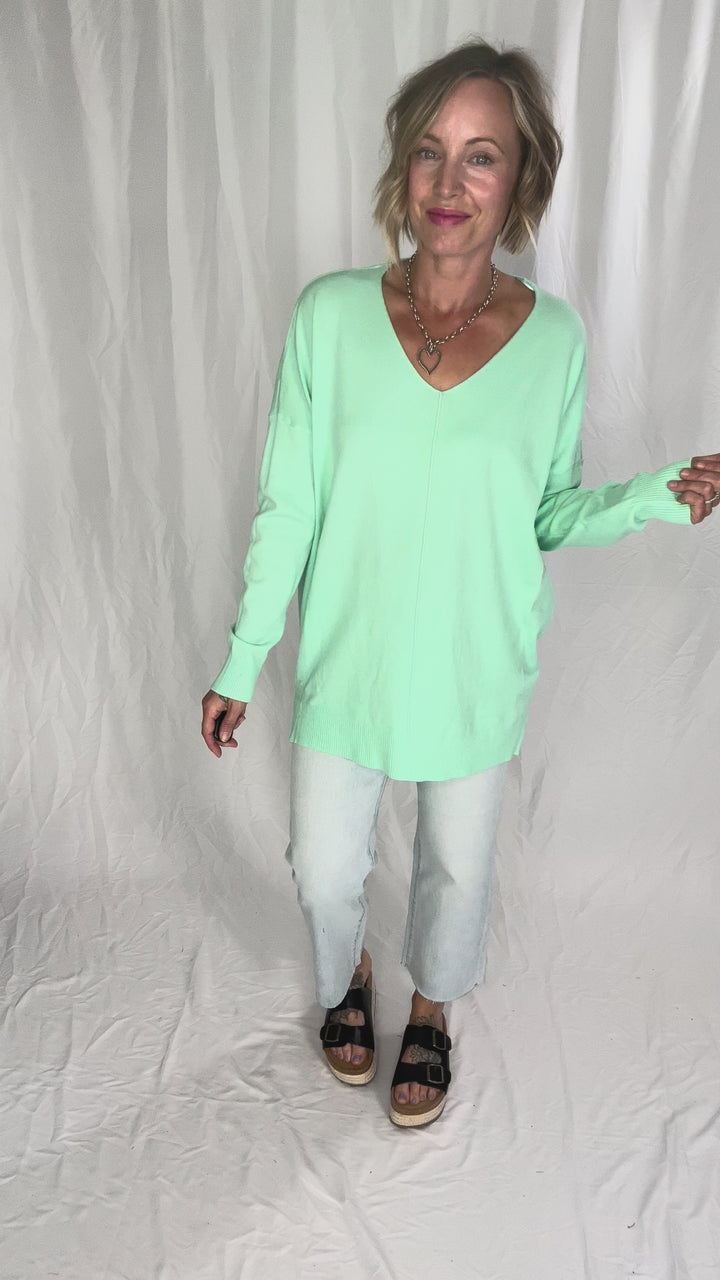 Claudia V-neck Sweater- YUCCA GREEN