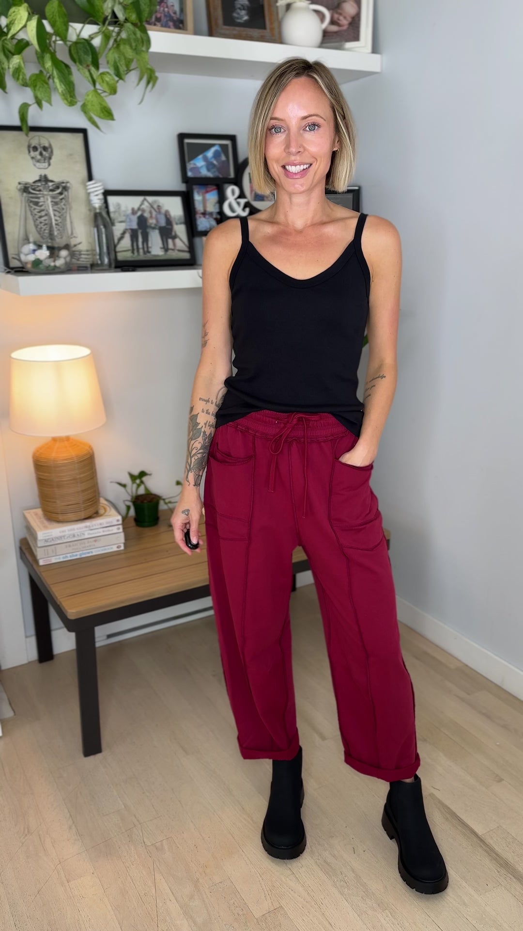Amery Mineral Washed Barrel Pant- BURGUNDY
