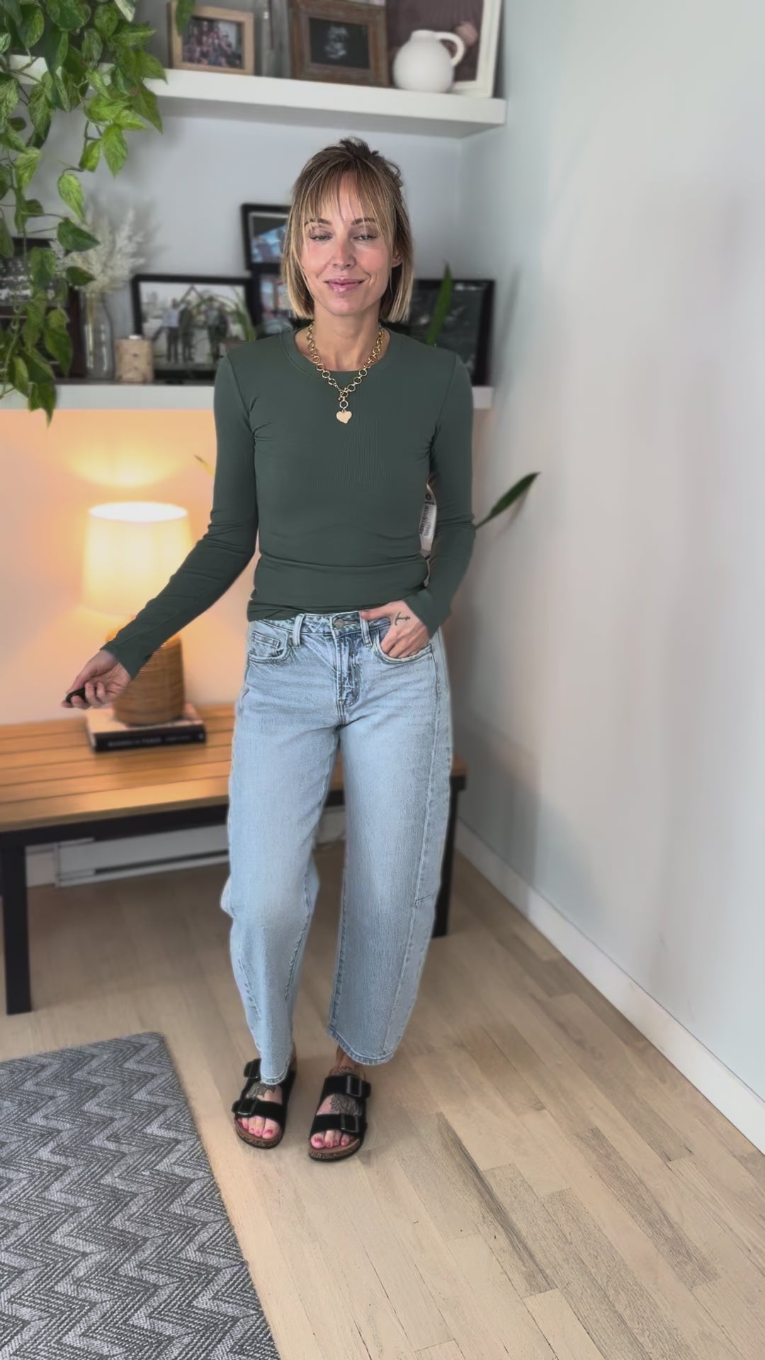 Mono B Linley Micro Ribbed Long Sleeve- SILKY PINE