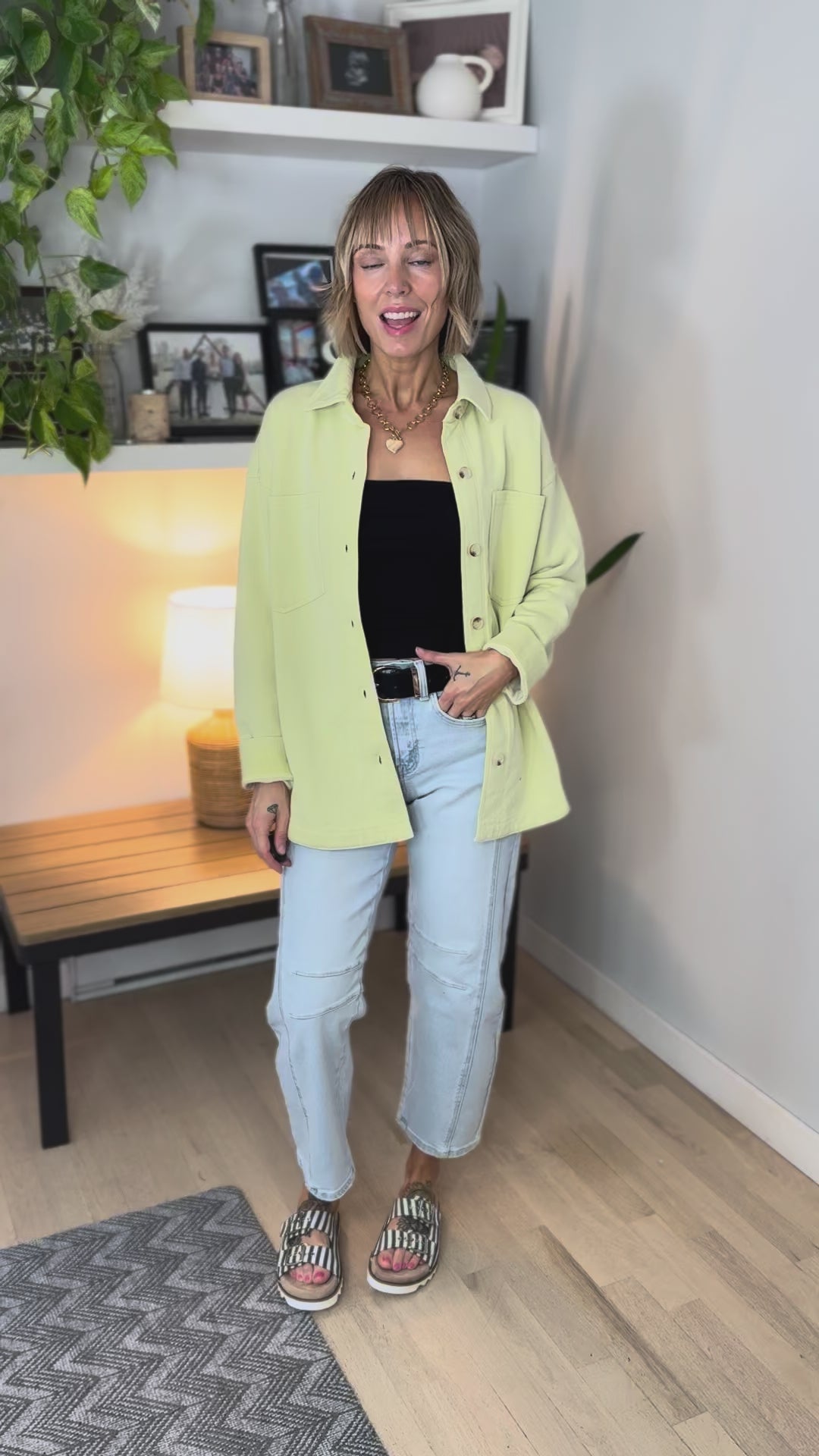 Sienna Washed  Shacket- LIME-FINAL SALE