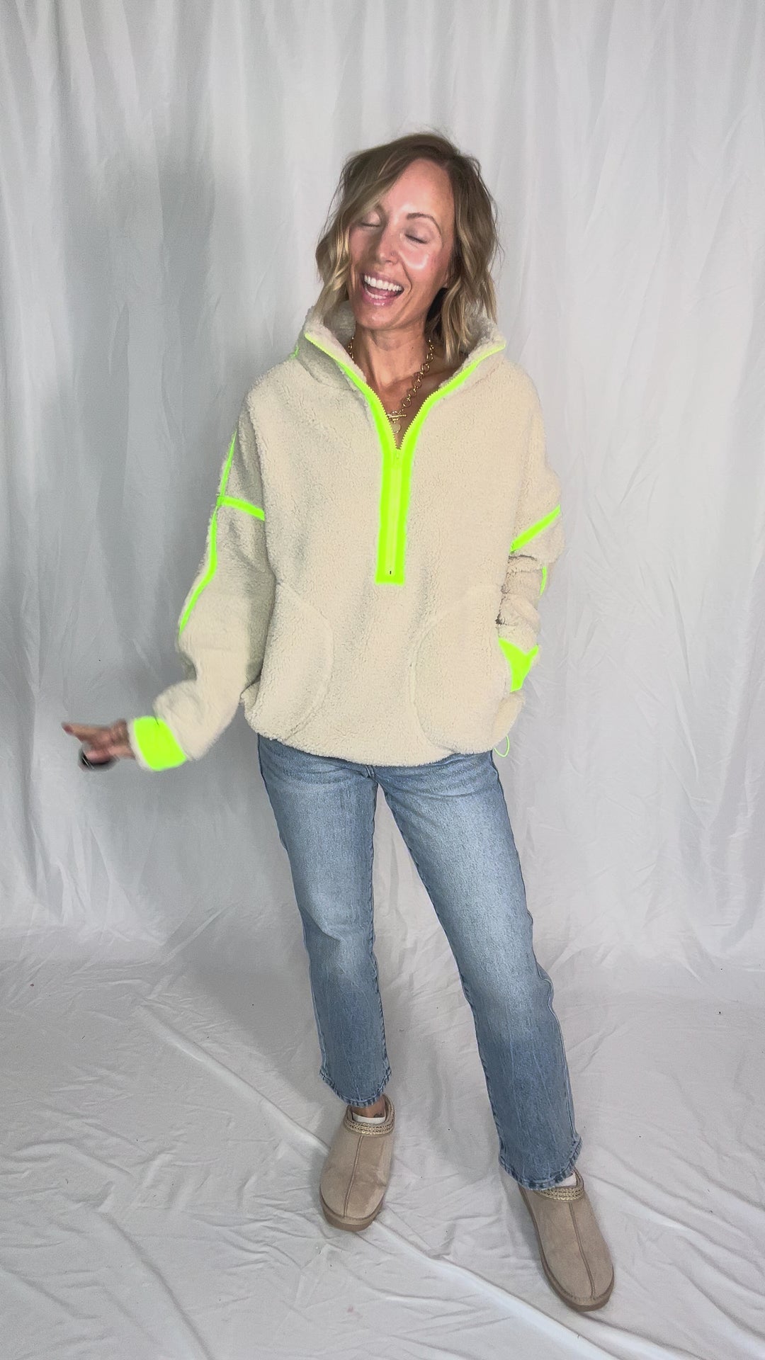 Marlow Fleece 1/2 Zip Pullover- OATMEAL/LIME