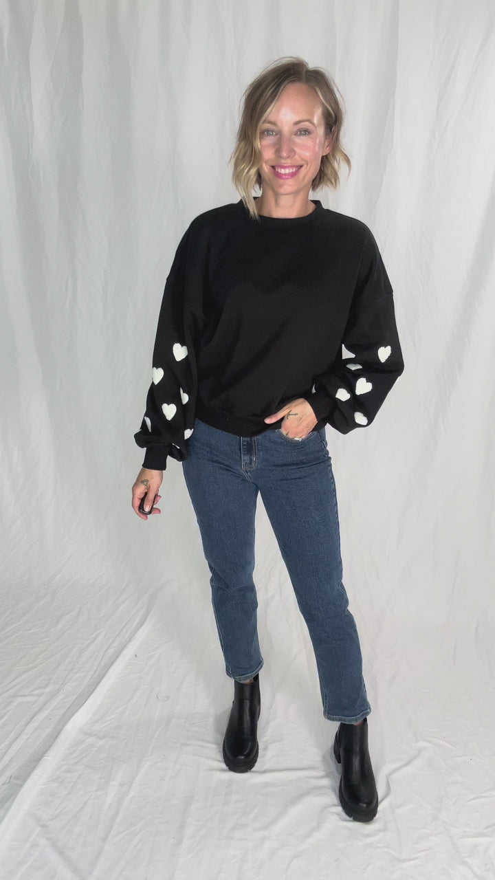 ONLY Macy Hearts Sweatshirt- BLACK