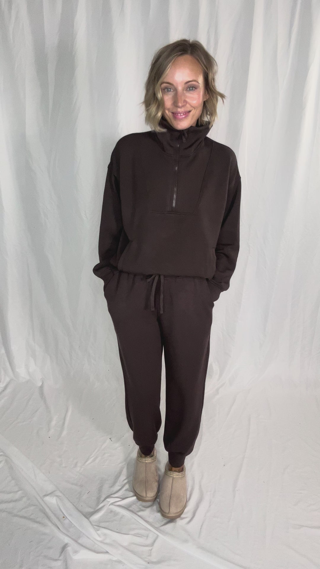 Everett Modal 1/2 Zip Mock Neck Pullover- ESPRESSO