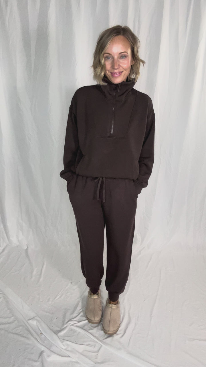 Everett Modal 1/2 Zip Mock Neck Pullover- ESPRESSO