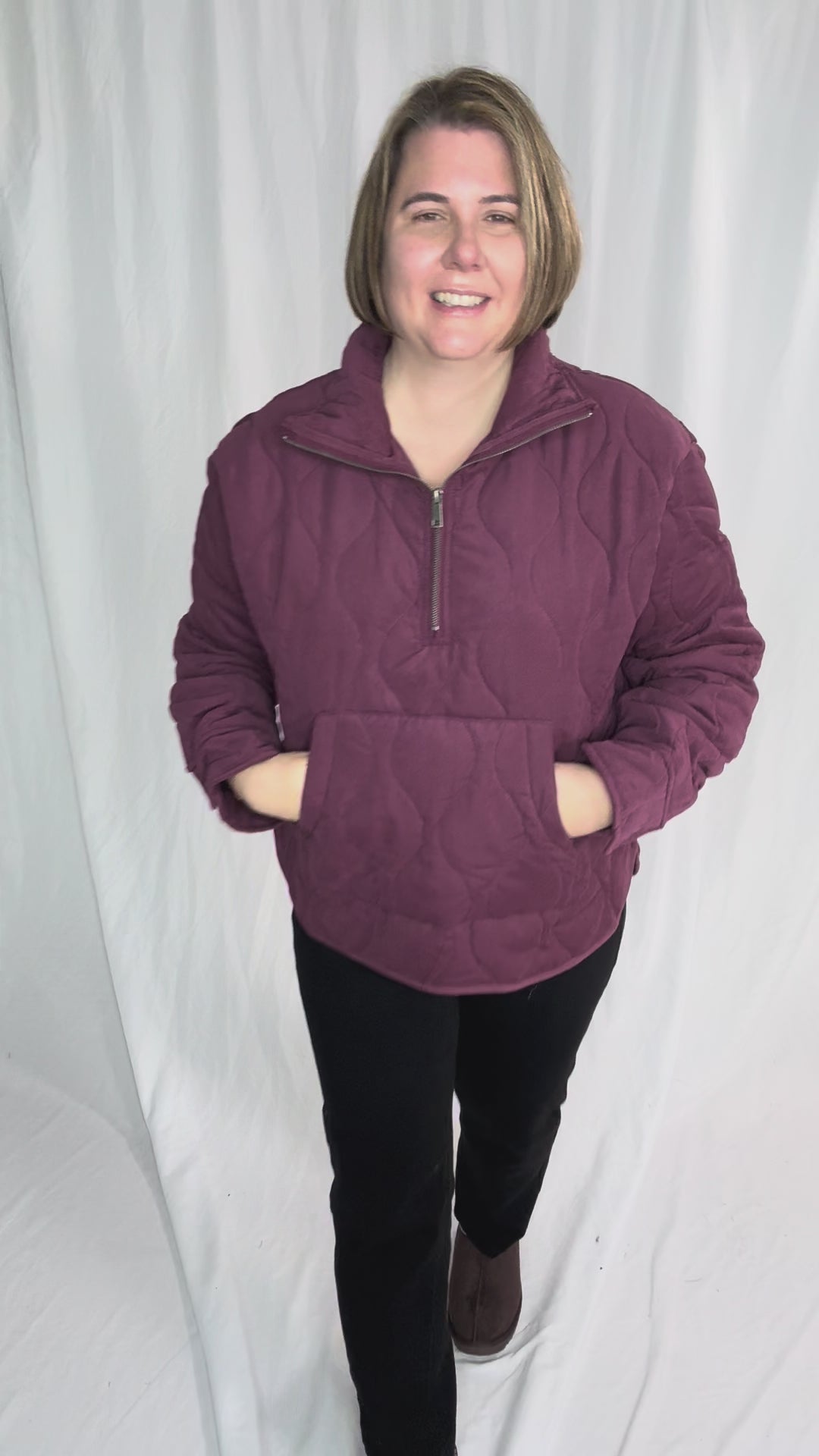 Elmwood Quilted  1/4 Zip Jacket- DARK CHERRY