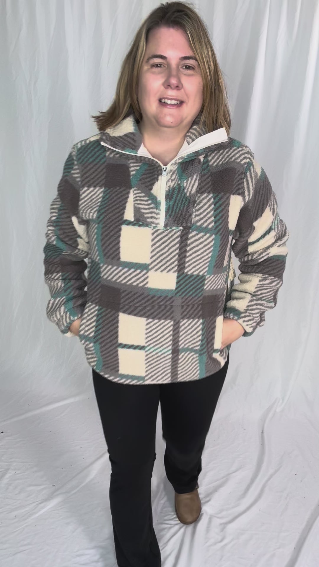 Ainsley Plush Sherpa Pullover- MODERN PLAID