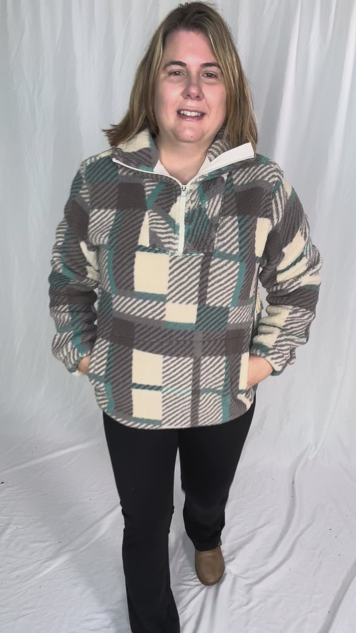 Ainsley Plush Sherpa Pullover- MODERN PLAID