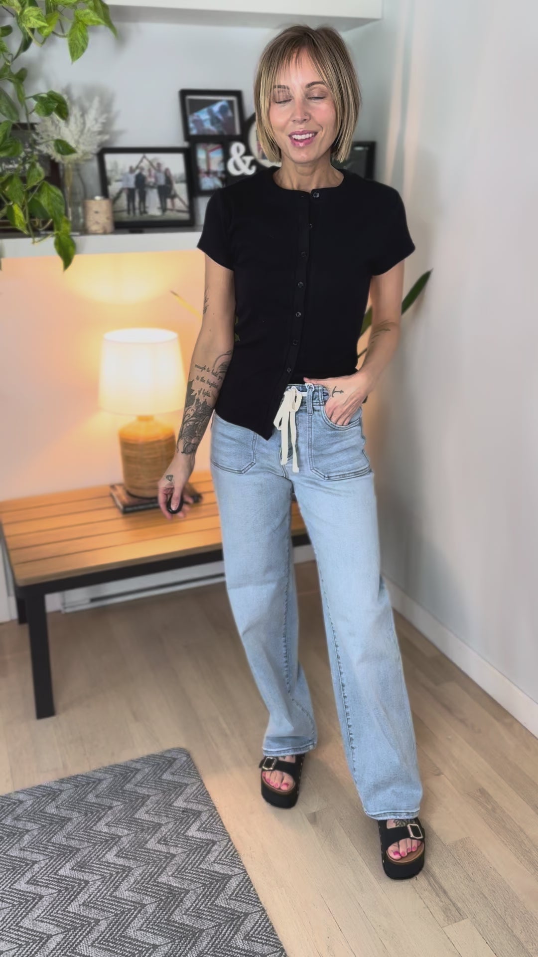 RISEN Harlet Tie Waist Relaxed Straight Leg- LIGHT WASH