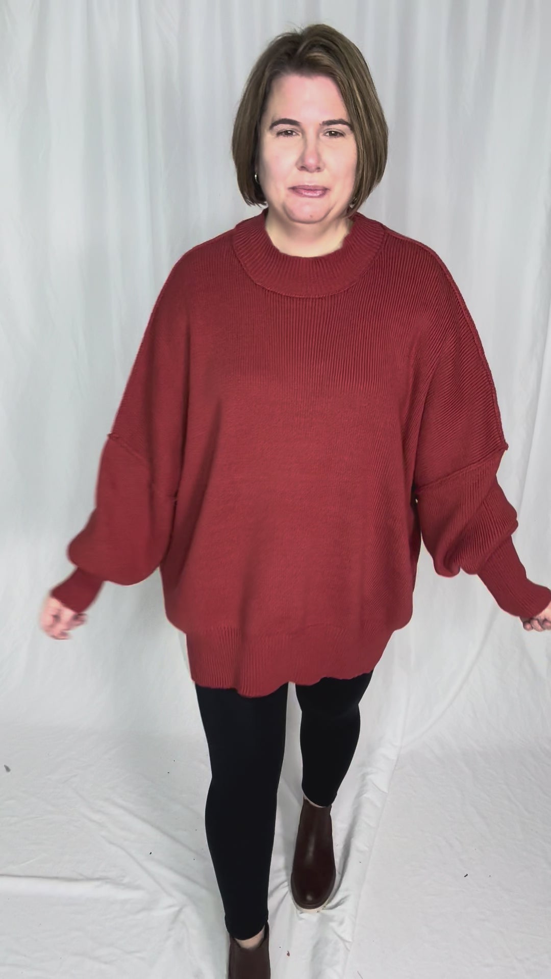 Frosted Pines Oversized Side Slit Sweater- RUST
