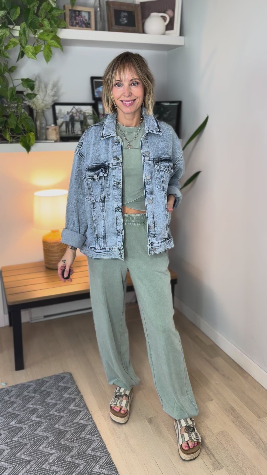 Maude Washed Stretch Cotton Set- SAGE GREEN