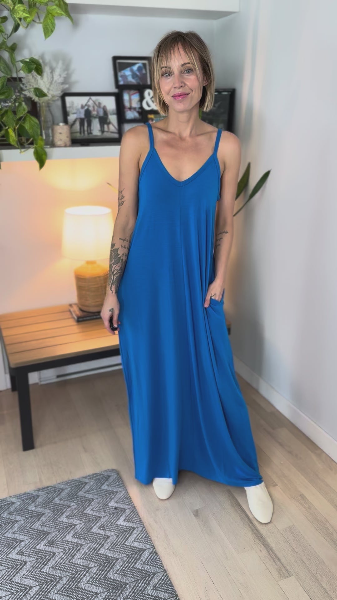 Lainey Stretch Cotton Maxi Dress- OCEAN BLUE