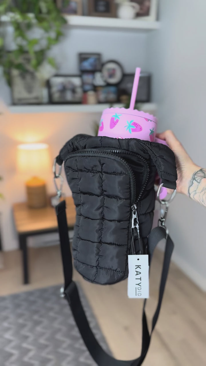Quilted Tumbler Carrier Bag- BLACK