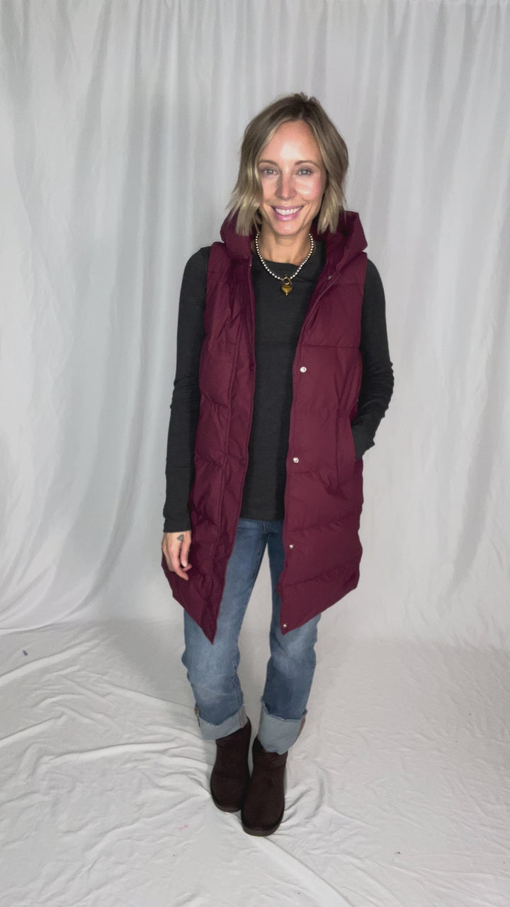 Sierra Mist Coated Longline Vest- BURGUNDY