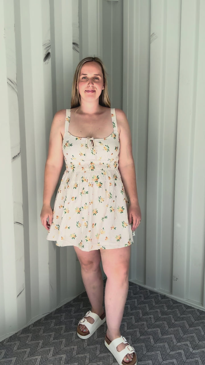 Josie Floral Keyhole Dress- DUSTY YELLOW
