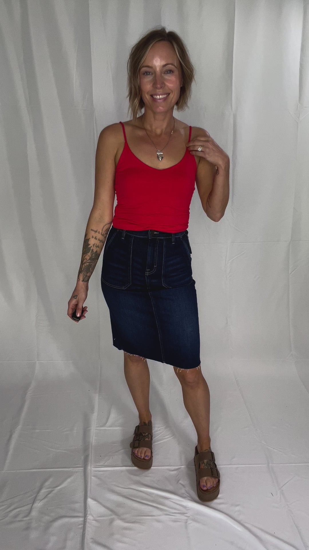 HIDDEN JEANS Mayci Denim Midi Skirt- DARK WASH-FINAL SALE