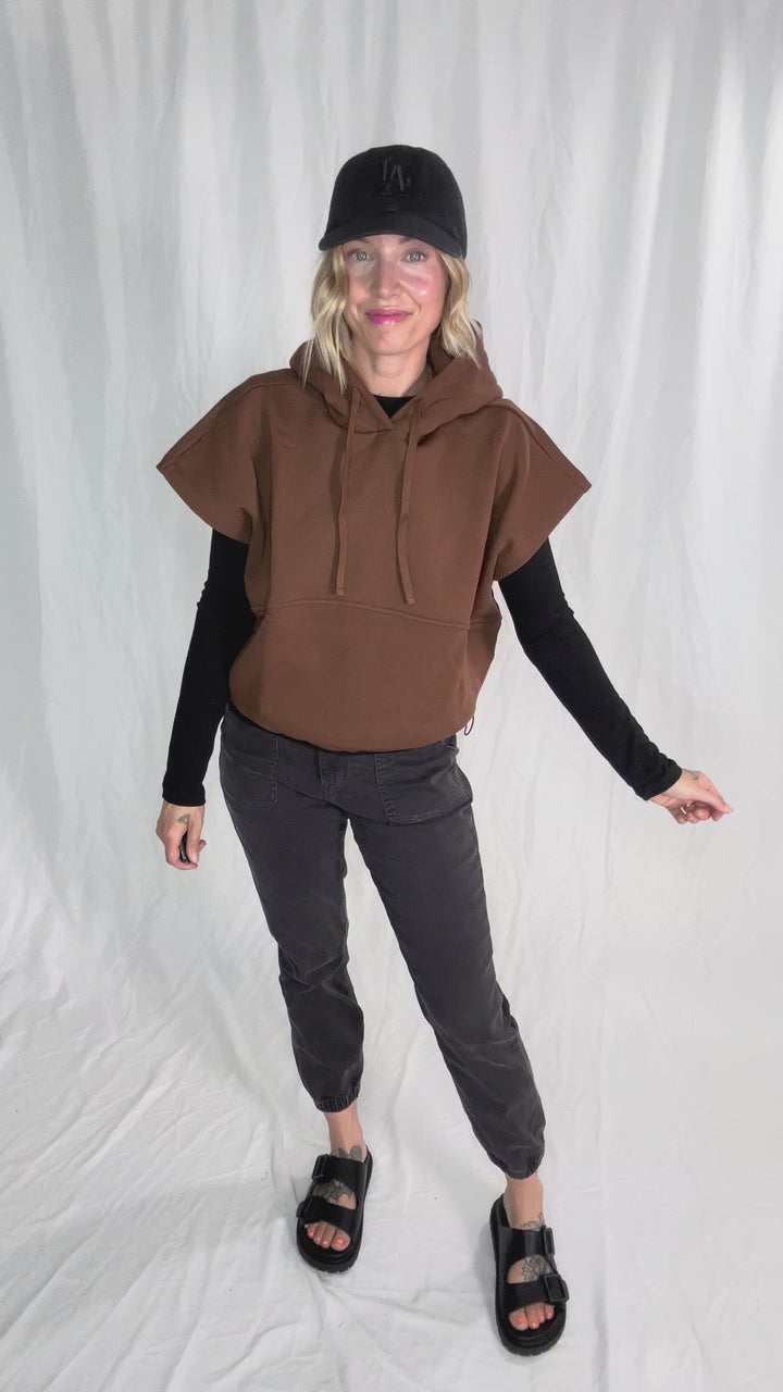 Rae Drawstring Waist Hoodie Top- ESPRESSO