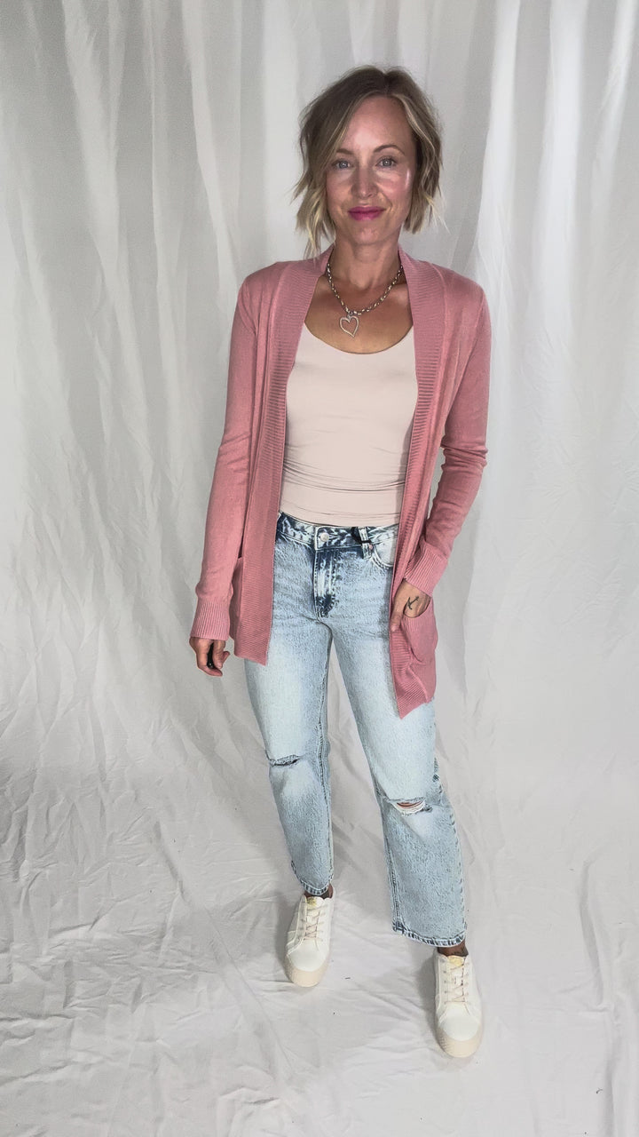 Jolene Knit Open Front Cardigan- BLUSH