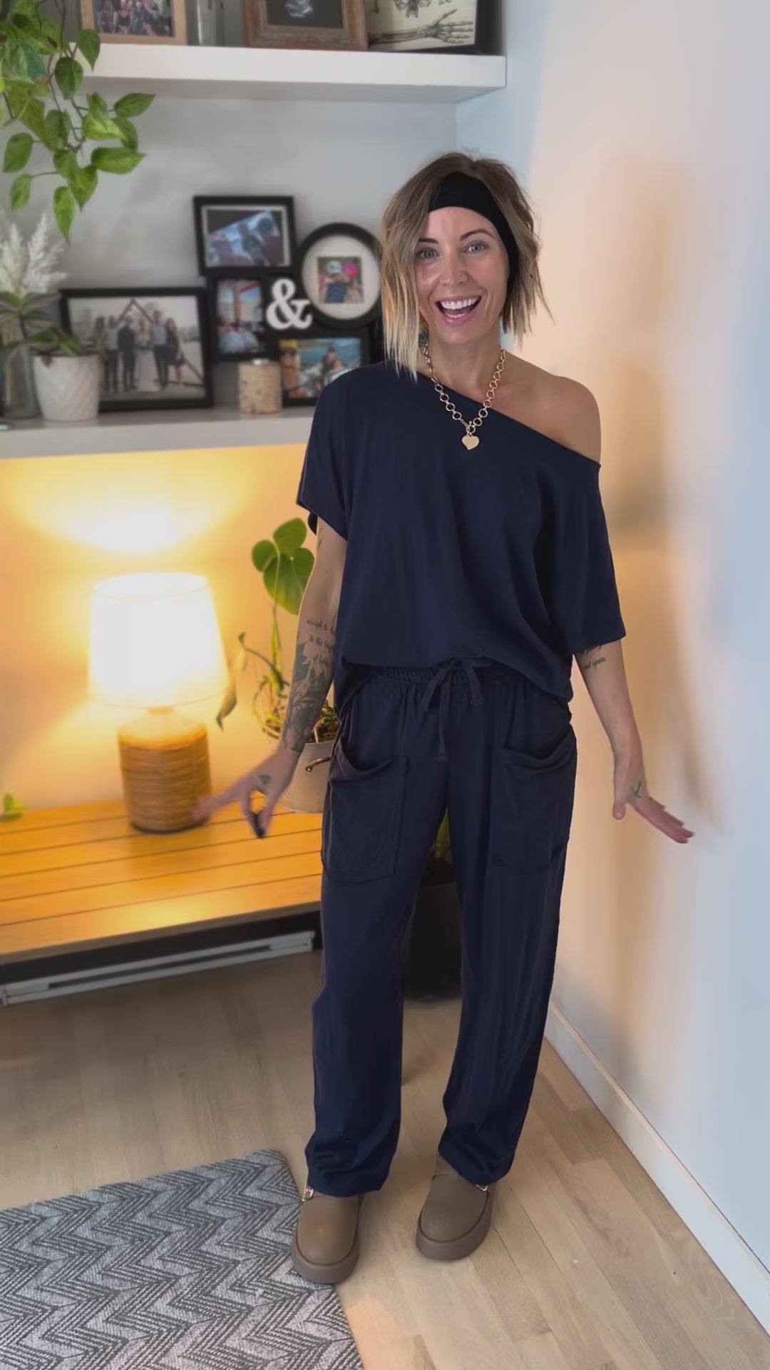 Nate Cotton Slub Barrel Pants + Top Set- ADMIRAL NAVY