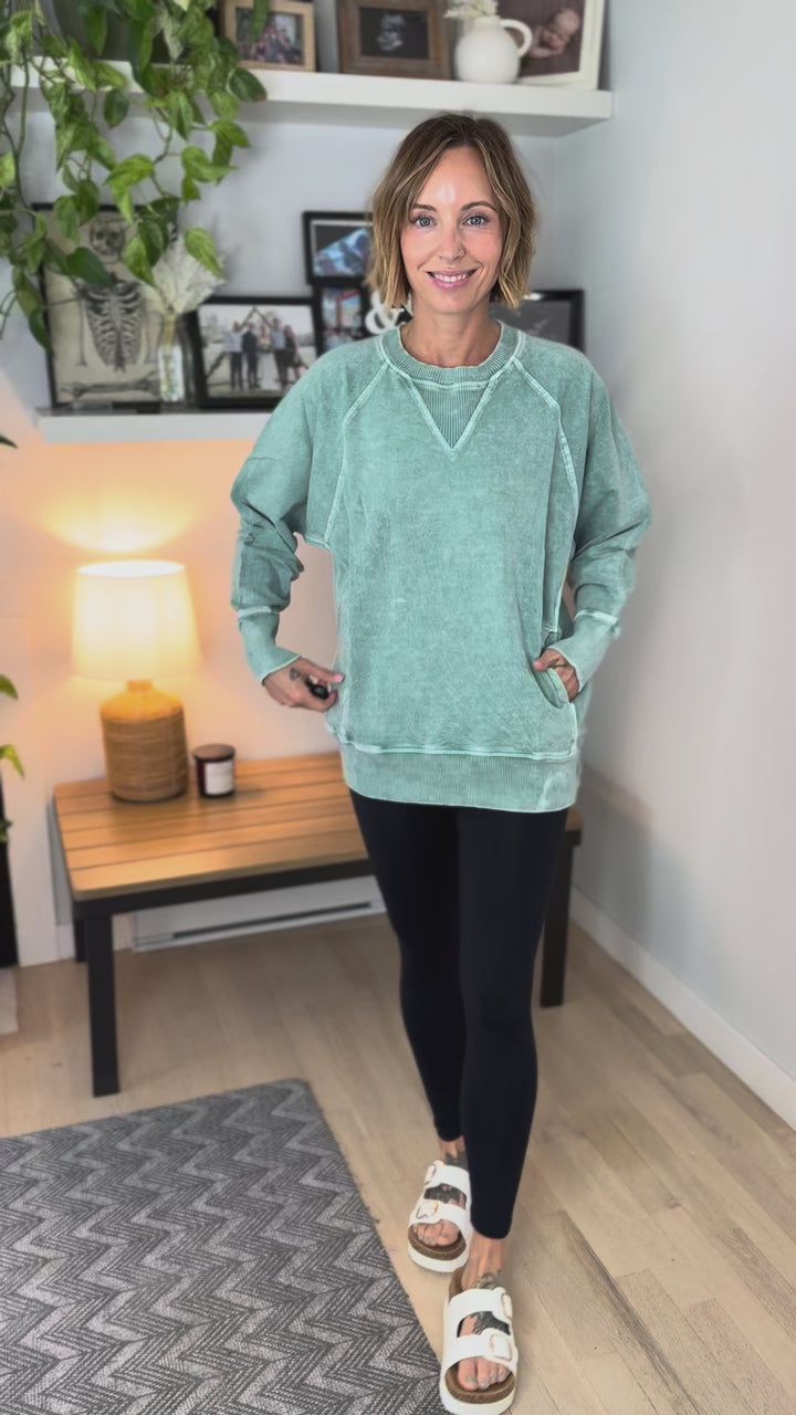 Jane Washed Tunic Pullover- DARK GREEN