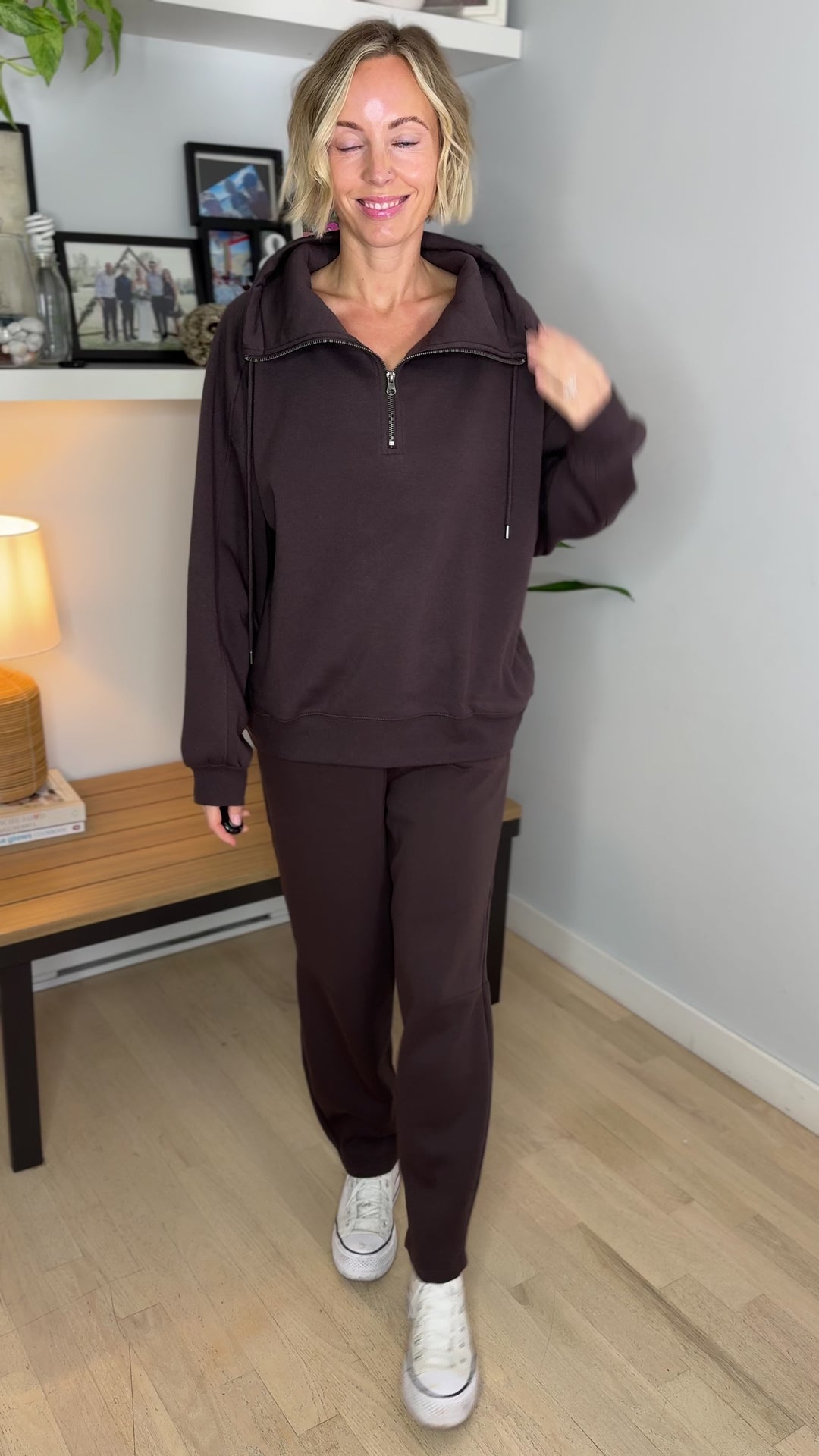 MONO B Lakeside Fleece Half Zip Pullover- COFFEE BEAN