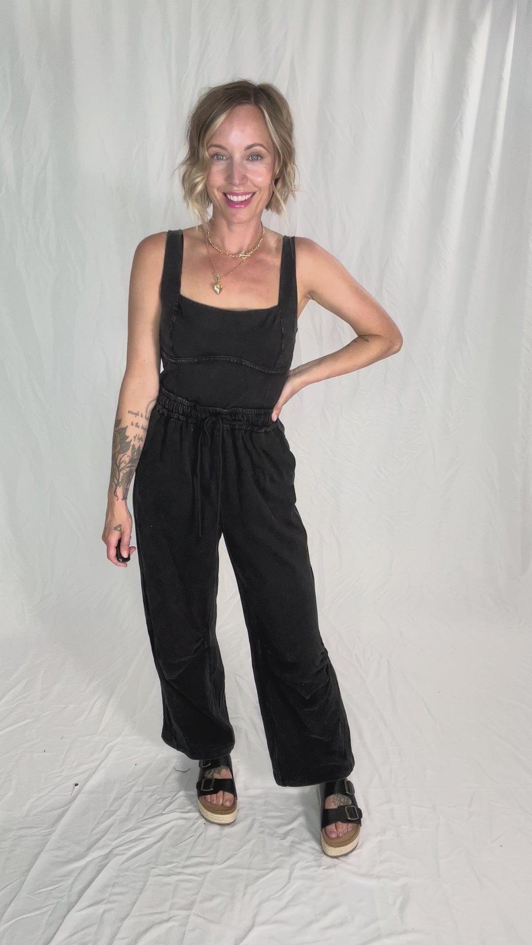Farrah Mineral Wash Jumpsuit- ASH BLACK