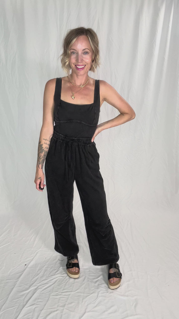 Farrah Mineral Wash Jumpsuit- ASH BLACK