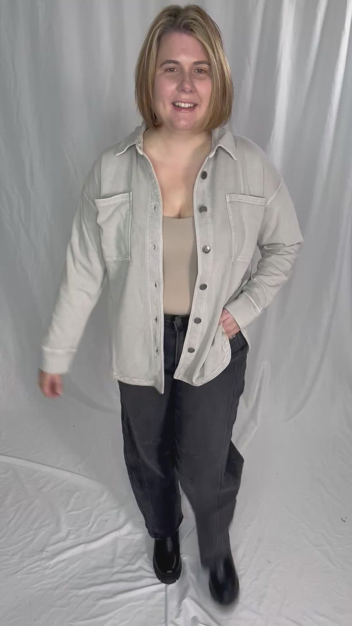 Bethany Washed French Terry Shacket- WASH GREY