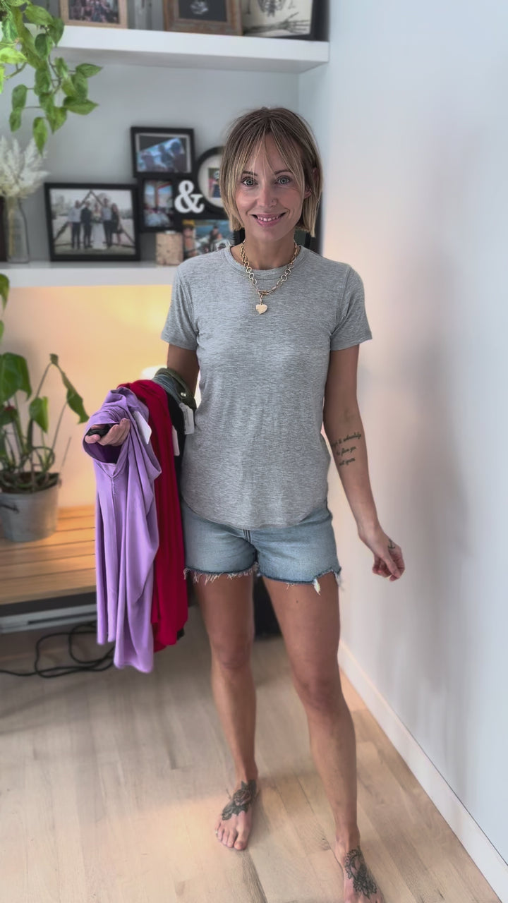 Odette Ribbed Short Sleeve- HEATHER GREY