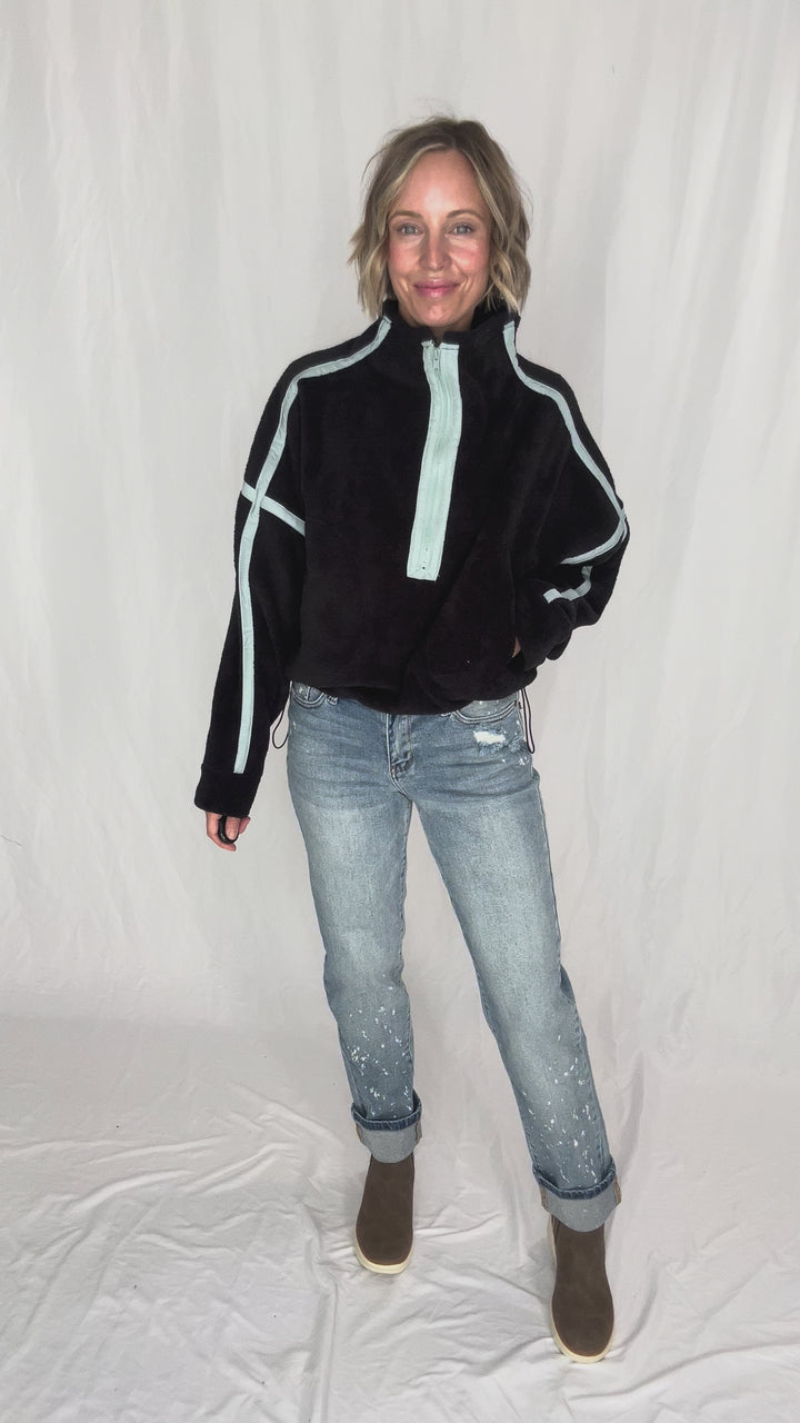 Lily Sherpa Jacket Pullover- BLACK